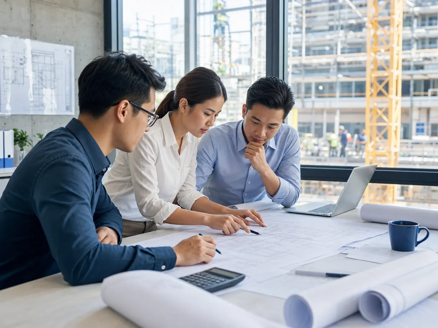 Đội ngũ chuyên gia tư vấn kinh tế xây dựng làm việc cùng hồ sơ dự án