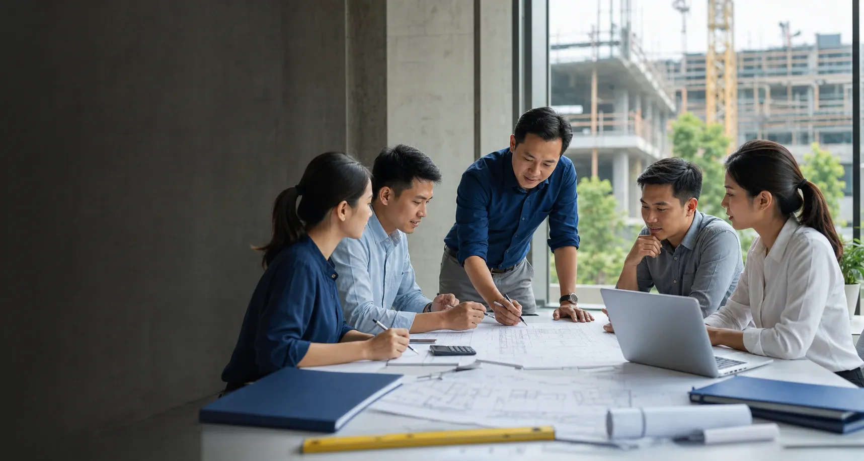 Chuyên gia KTXD hướng dẫn nhóm học viên phân tích bản vẽ và chi phí dự án